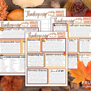 Thanksgiving One Games, 16 Fun Thanksgiving Party Games Directions and Supply List, 60-Second Games Fall Festival & Friendsgiving Printable