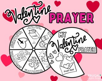 Valentine's Day Prayer Kids Coloring Wheel Printable, Christian Valentine Activity Spinner Wheel Craft, Sunday School Prayer + Bible Verses