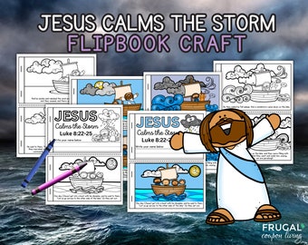 Jesus Calms the Storm Craft Flipbook Template, New Testament Miracle Bible Story Sunday Lesson, Kids' Sunday School Coloring Sheet Printable