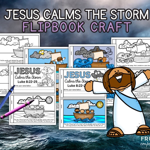 Jesus Calms the Storm Craft Flipbook Template, New Testament Miracle Bible Story Sunday Lesson, Kids' Sunday School Coloring Sheet Printable