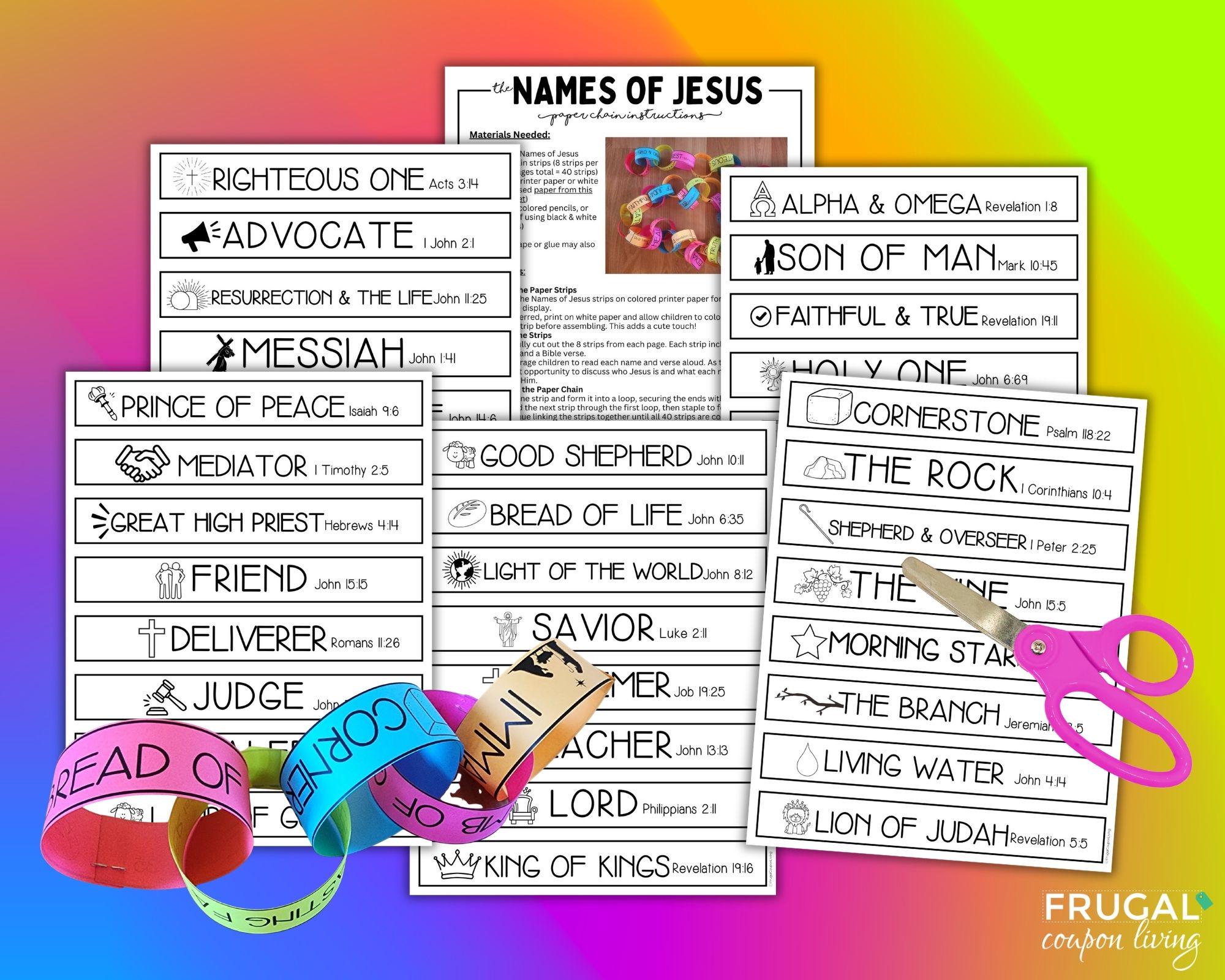 Names of Jesus Paper Chain Craft, 40 Names of Jesus Bible Verses ...