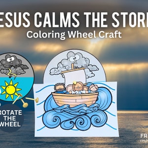 Jesus beruhigt das Sturmrad Craft Printable Kit, Wunder von Jesus Religiöses Handwerk, Kinder Sonntagsschulaktivität, Neues Testament Bibelgeschichte