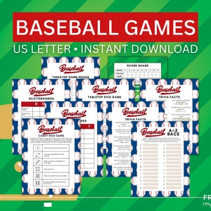 Baseball Games Printables | Dice Baseball Game, Baseball Trivia Game, Baseball Scattergories, A to Z Vocabulary Game, & Board Game Printable