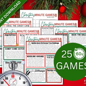 25 Christmas One Minute Games, Deck The Halls Christmas Party Games, Best Holiday 60-Second Challenges. Christmas Games Printable Activities