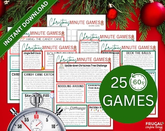 25 Christmas One Minute Games, Deck The Halls Christmas Party Games, Best Holiday 60-Second Challenges. Christmas Games Printable Activities