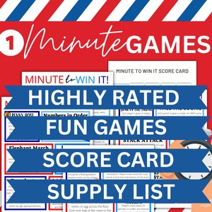 Minute to Win It Games Printable, One Minute Games Party Activity Kids ...