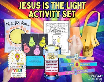 VBS Light Theme Craft Bundle for Kids, Let Your Light Shine Bible Activities, John 8:12 Sunday School Jesus is the Light Illumination Set