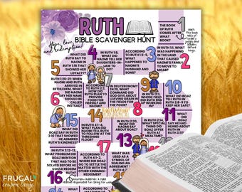 Ruth Bible Scavenger Hunt, Old Testament Bible Trivia Printable, Book of Ruth, Naomi, & Boaz Lineage of Jesus Bible Study, Bible Questions