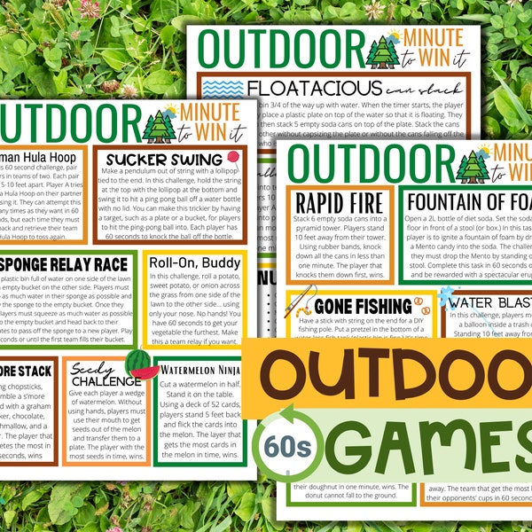 Outdoor Minute to Win it Games for Kids and Adults | 16 Fun Outdoor Party Games| The Best 60-Second Challenge Outdoor Games Digital Download