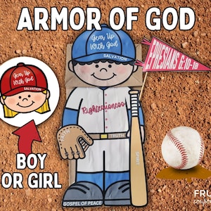 Armor Of God Craft for Kids, VBS Summer Baseball Craft Printable, Ephesians 6:10-18 Belt of Truth, Sword Of The Spirit DIY Brown Bag Puppet