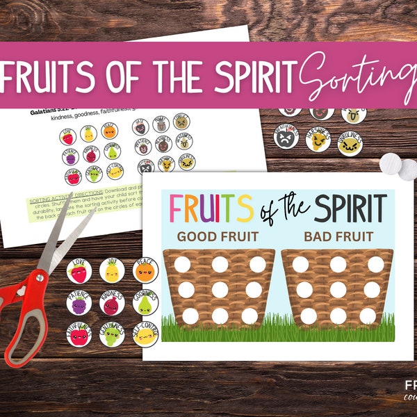 Fruits of the Spirit Worksheet PDF | Fruit of the Holy Spirit Galatians Bible Verse | Fruits Sorting Game Printable Sunday School Activity
