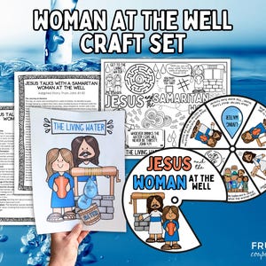 Jesus Talks to a Samaritan Woman at the Well Craft Set, John 4:1-42 Coloring Wheel, Bible Activity Placemat, Living Water Sunday School Kids