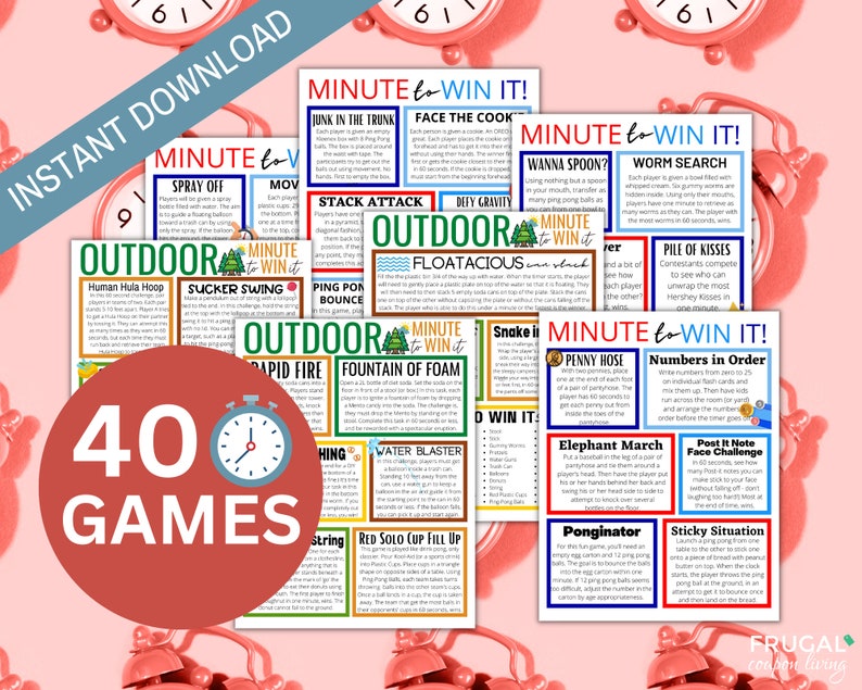 Minute to Win It Games 40 One Minute Games Minute to Win Etsy
