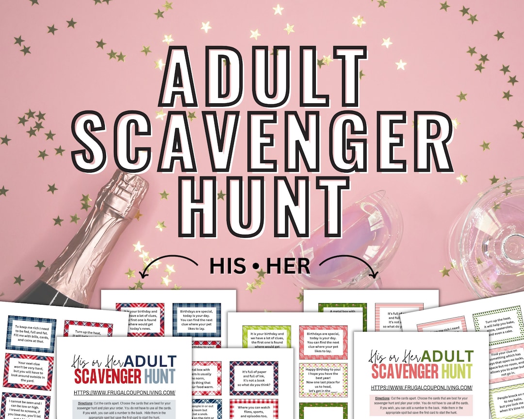 Adult Scavenger Hunt Printable | at Home Adult Scavenger Hunt Clues | 24 Cards for Him or Her ...
