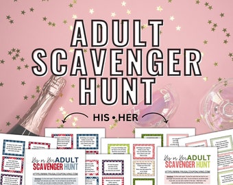 Adult Scavenger Hunt Printable | At Home Adult Scavenger Hunt Clues | 24 Cards for Him or Her | Adult Birthday Scavenger Hunt Cards Options