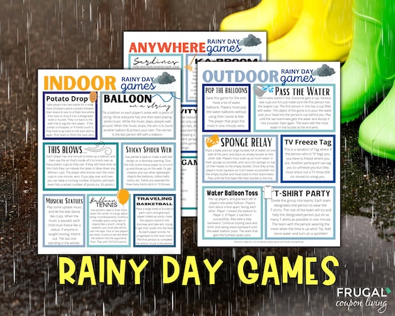 Rainy Day Activities | 17 Fun Rainy Day Indoor & Outdoor Games, Rainy Day Printable Games, Screen Free Activities for Kids, Boredom Busters