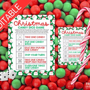 Christmas Candy Game with Dice | Editable Christmas Game for Kids | Fun Classroom Game or Party Game | Pass the Candy Dice Game Printable