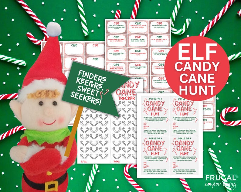 Editable Candy Cane Hunt for Elf, Elfsized DIY Christmas Scavenger
