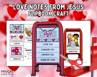Christian Valentine Notes Mailbox Craft for Kids, Printable Valentine’s Day Bible Activity, Jesus Loves You Flipbook, Kids' Valentine Cards