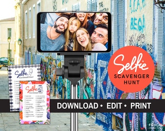 Selfie Scavenger Hunt | Editable Photo Scavenger Hunt for Public Places | Team Scavenger Hunt Competition Printable PDF | Two Formats