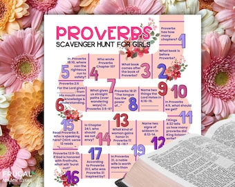 Proverbs Bible Scavenger Hunt, Book of Proverbs 31 Woman Women's Bible Study, Proverbs Trivia Game, Old Testament Treasure Hunt Printable