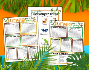 Junglefeestspellen |  Safari-verjaardagsfeestje voor kinderen met instructies en materiaallijst |  Afdrukbare digitale download Safari Party