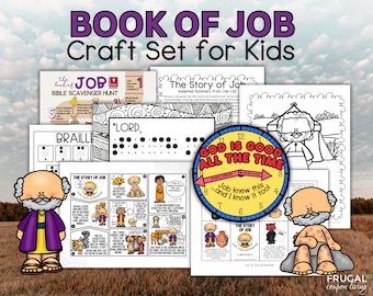 May include: A craft set for kids featuring the Book of Job. The set includes a Bible scavenger hunt, a story of Job comic, a braille activity, a coloring page, and a God is Good all the time spinner.