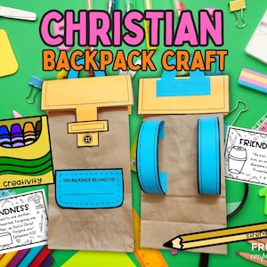 Back to School Backpack Craft, Christian First Day of School Activity, Sunday School Kids Backpack Blessing Prayer Gift Tag & Bible Verses