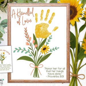 Mothers Day Bible Craft, Mom Handprint Art, Printable Bible Verse Gift Tag for Flowers & Coloring Page, Sunday School Mother's Day Activity