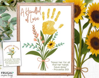 Mothers Day Bible Craft, Mom Handprint Art, Printable Bible Verse Gift Tag for Flowers & Coloring Page, Sunday School Mother's Day Activity