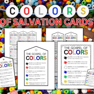 Colors of the Gospel Printable Salvation Card Set, Sunday School Color Gospel Printables, Salvation Poem Prayer Card, Faith Beads Bracelet