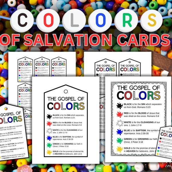 Colors of the Gospel Printable Salvation Card Set, Sunday School Printable Gospel Card, Salvation Poem Prayer Card, Faith Beads Bracelet