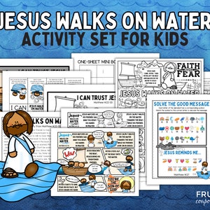 Jesus Walks on Water Bible Story Bundle, Matthew 14:22-33 Stories of Jesus' Miracles Bible Lesson for Kids, Homeschool Activity, Bible Craft