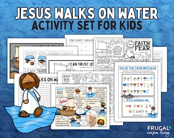 Jesus Walks on Water Bible Story Bundle, Matthew 14:22-33 Stories of Jesus' Miracles Bible Lesson for Kids, Homeschool Activity, Bible Craft