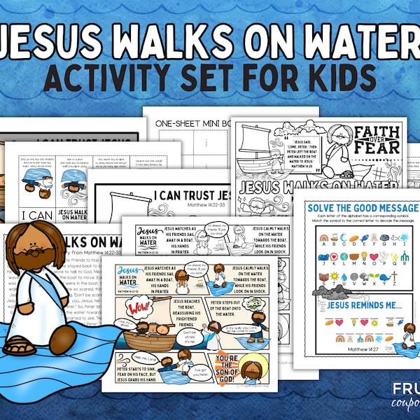 Jesus Walks on Water Bible Story Bundle, Matthew 14:22-33 Stories of Jesus' Miracles Bible Lesson for Kids, Homeschool Activity, Bible Craft