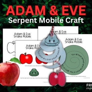 Adam and Eve Craft for Sunday School Printable, Garden of Eden Spiral Snake Craft Mobile for Kids, The Fall Serpent, Sin Lesson Romans 3:23