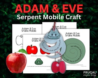 Adam and Eve Craft for Sunday School Printable, Garden of Eden Spiral Snake Craft Mobile for Kids, The Fall Serpent, Sin Lesson Romans 3:23