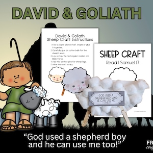 David and Goliath Bible Craft for Kids, David the Shepherd Boy Sheep Printable Bible Craft, 1 Samuel 17 Sunday School Lesson Art Activity