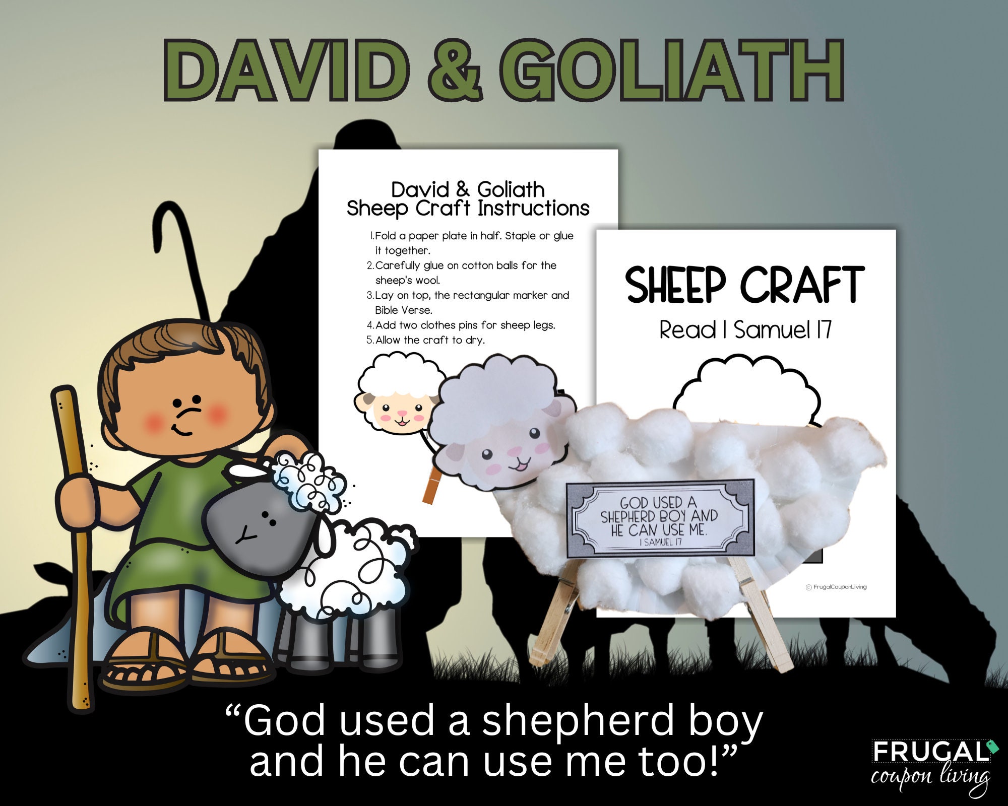 David and Goliath Bible Craft for Kids, David the Shepherd Boy Sheep…
