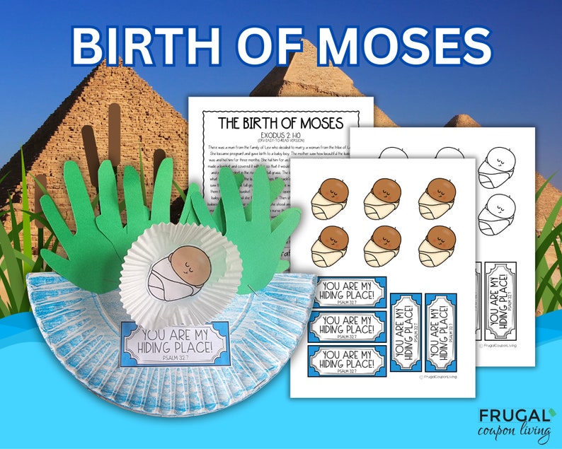 Pu&ograve; includere: Un'attivit&agrave; creativa per bambini per imparare la storia di Mos&egrave;. L'attivit&agrave; include un piatto di carta, ritagli di mani di carta verde, un bambino in una cesta e schede stampabili con il testo "Tu sei il mio nascondiglio!" L'attivit&agrave; &egrave; basata sulla storia biblica di Mos&egrave; tratta da Esodo 2:1-10.