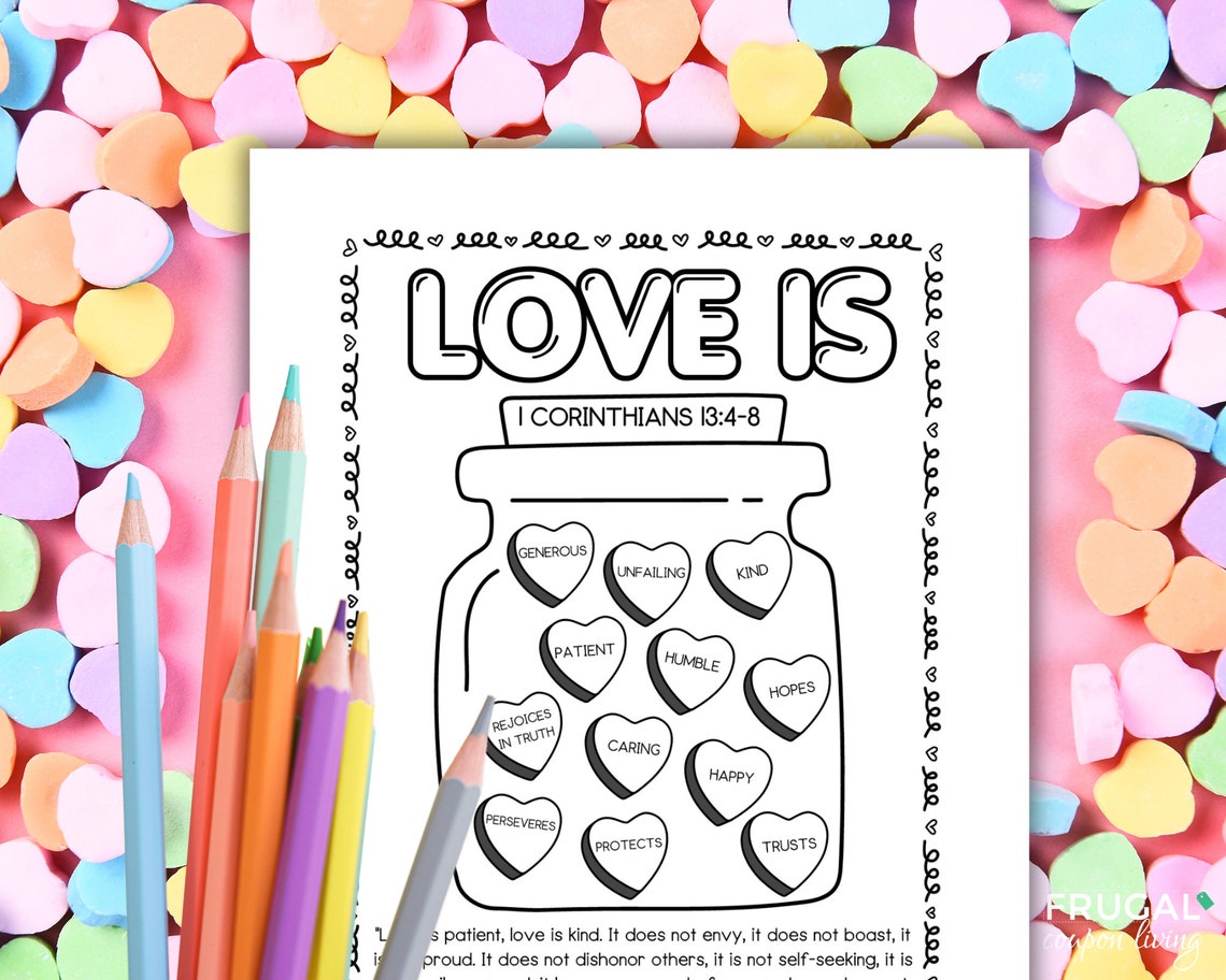 Valentine's Day Sunday School Coloring Page | 1 Corinthians 13:4-8 Love ...