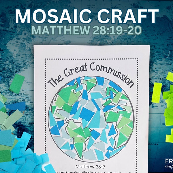 Christian Earth Day Craft Printable, Earth Paper Craft for Kids, Matthew 28 The Great Commission Lesson for Sunday School, World Mosaic Tile