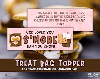 Christian Gift Tag S'mores Bag Topper Printable | Christian Bag Topper, S'mores Treat Bag, Sunday School Printable, Church Printable for Kid