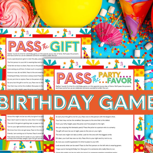 Birthday Pass the Gift Game | Group Birthday Party Game | Left Right Game Birthday Printable PDF | Pass the Parcel Party Favor Gift Exchange