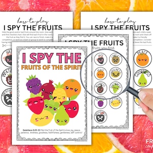 Fruits of the Spirit I Spy Kids' Activity, Fruit of the Holy Spirit Matching Game Printable Cards, Galatians 5:22 Memory Game Bible Lesson