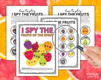 Fruits of the Spirit I Spy Kids' Activity, Fruit of the Holy Spirit Matching Game Printable Cards, Galatians 5:22 Memory Game Bible Lesson