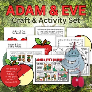 Adam and Eve Crafts for Sunday School Printable Set, Garden of Eden Bible Lesson Activities for Kids, Genesis 2-3 The Fall Sin Lesson Bundle