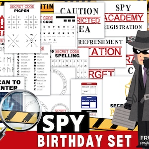 Printable Spy Birthday Party Set, Secret Agent Party Decorations, Spy Party Activities Digital Download, Kids' Spy Academy Investigation Kit