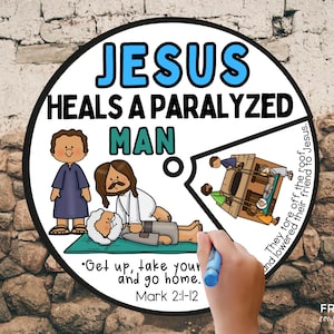 Jesus Heals a Paralyzed Man Coloring Wheel Craft, Miracles of Jesus Printable Bible Story Craft, Sunday School Spinner and Lesson for Kids