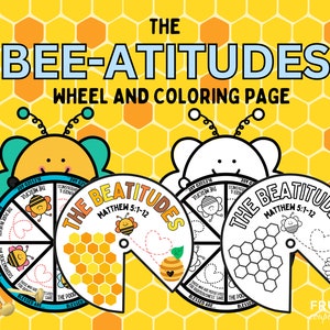 Beatitudes for Kids Bible Verse Activity The Beatitudes Coloring Wheel Beehive Page, Sermon on the Mount Matthew 5 Bee-Attitude Craft